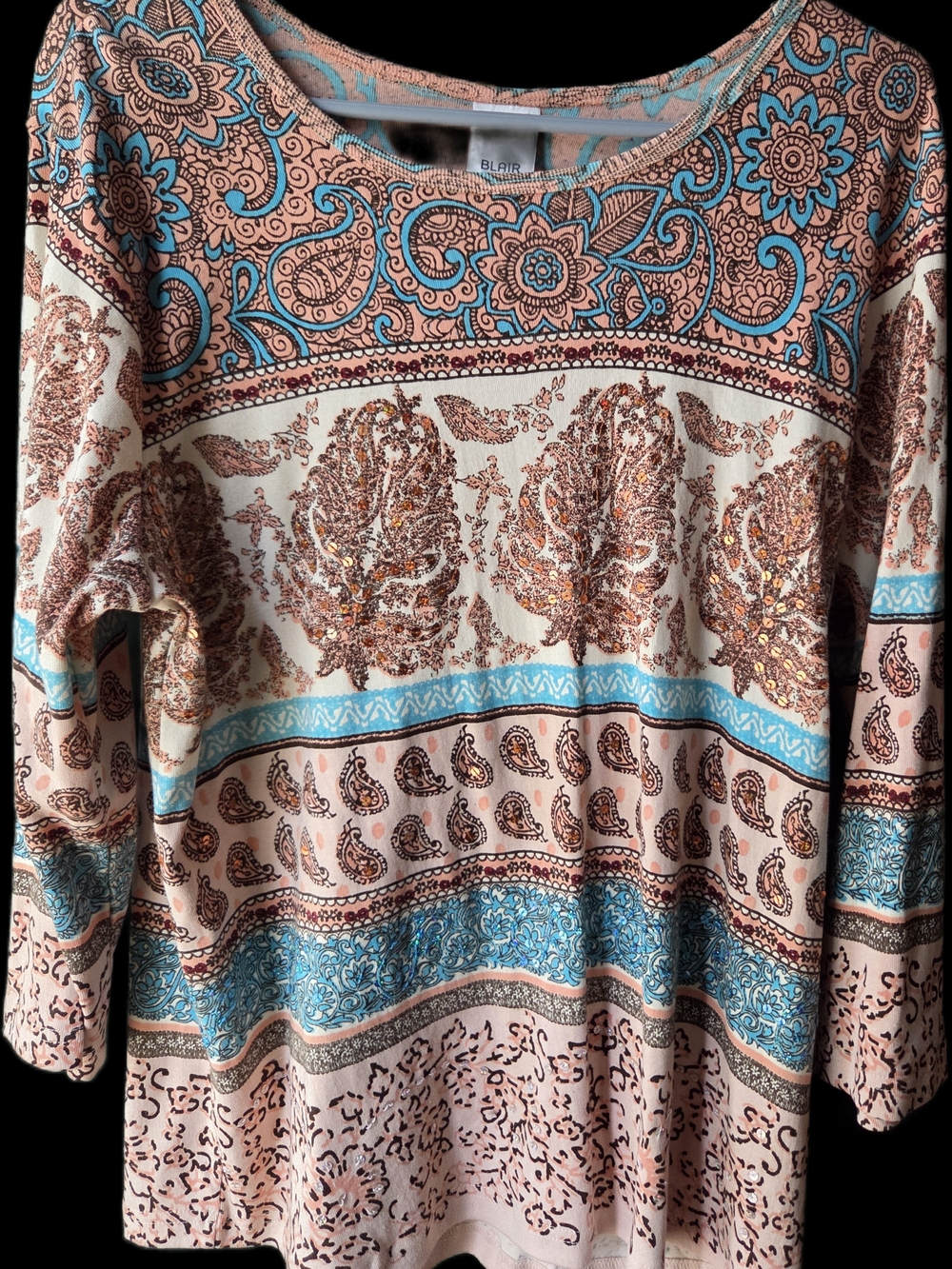 Boho Paisley Printed Women's Top in Peach & Turquoise - Blair